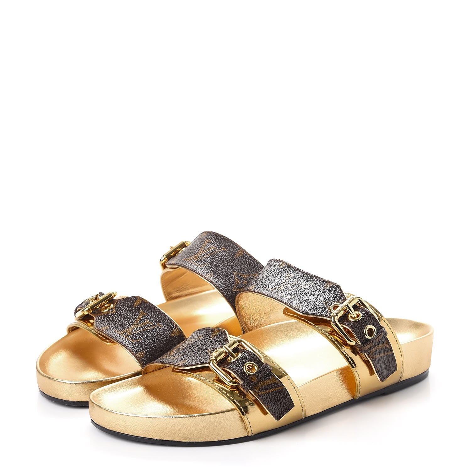 Louis Vuitton Patent Calfskin Monogram Metallic Bom Dia Mule Sandals 38 Gold 3 of 10