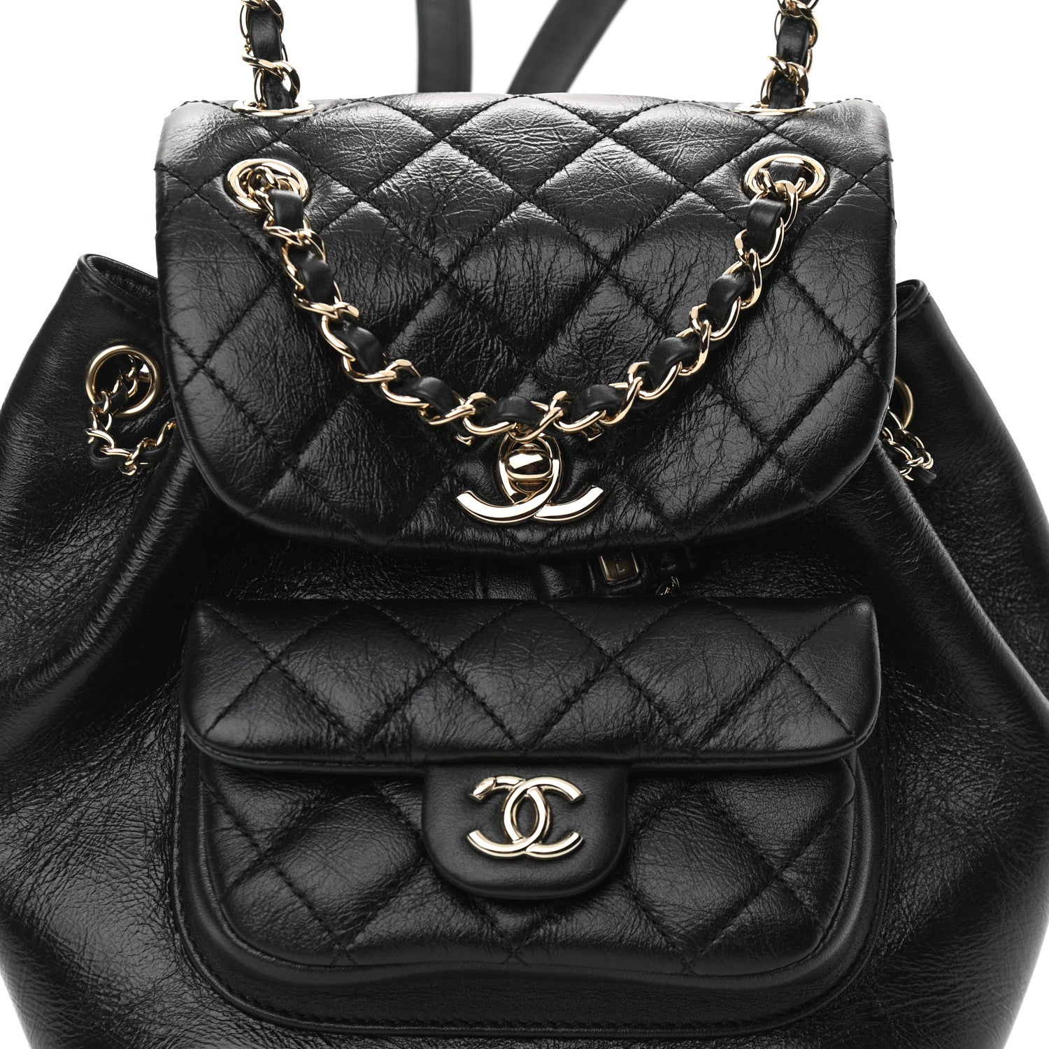 Chanel Glazed Aged Calfskin Quilted Small Duma Drawstring Backpack Black 8 of 12