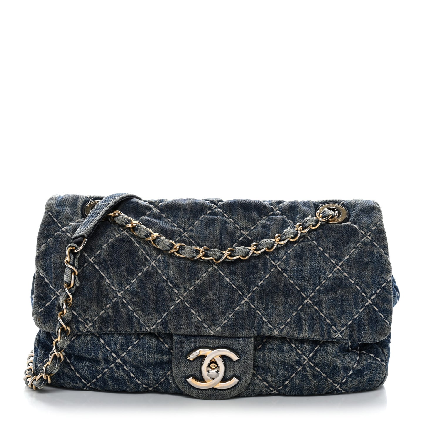 Denim Quilted Medium Denim Trip Single Flap Blue