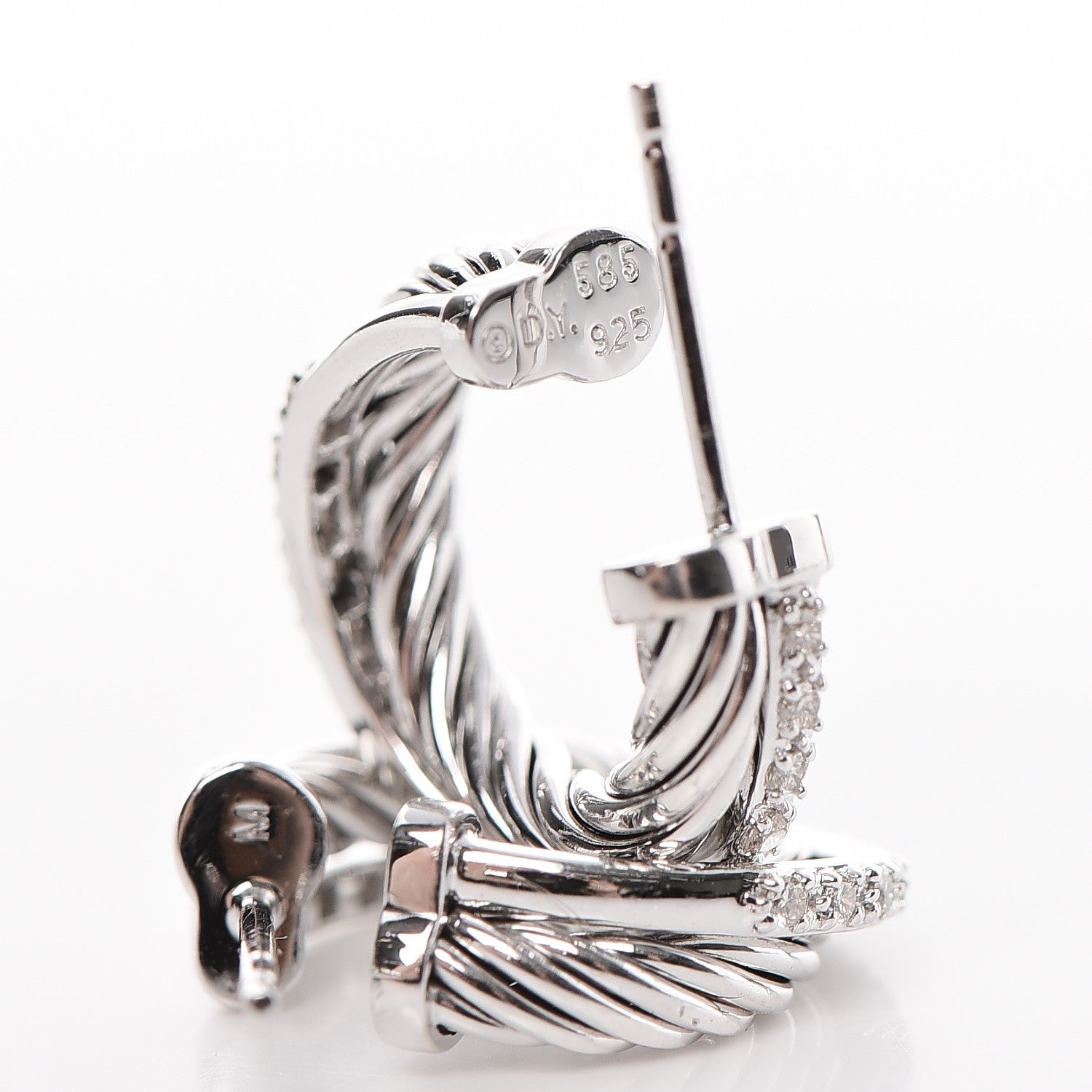 David Yurman Sterling Silver Diamond Small Crossover Hoop Earrings 4 of 4