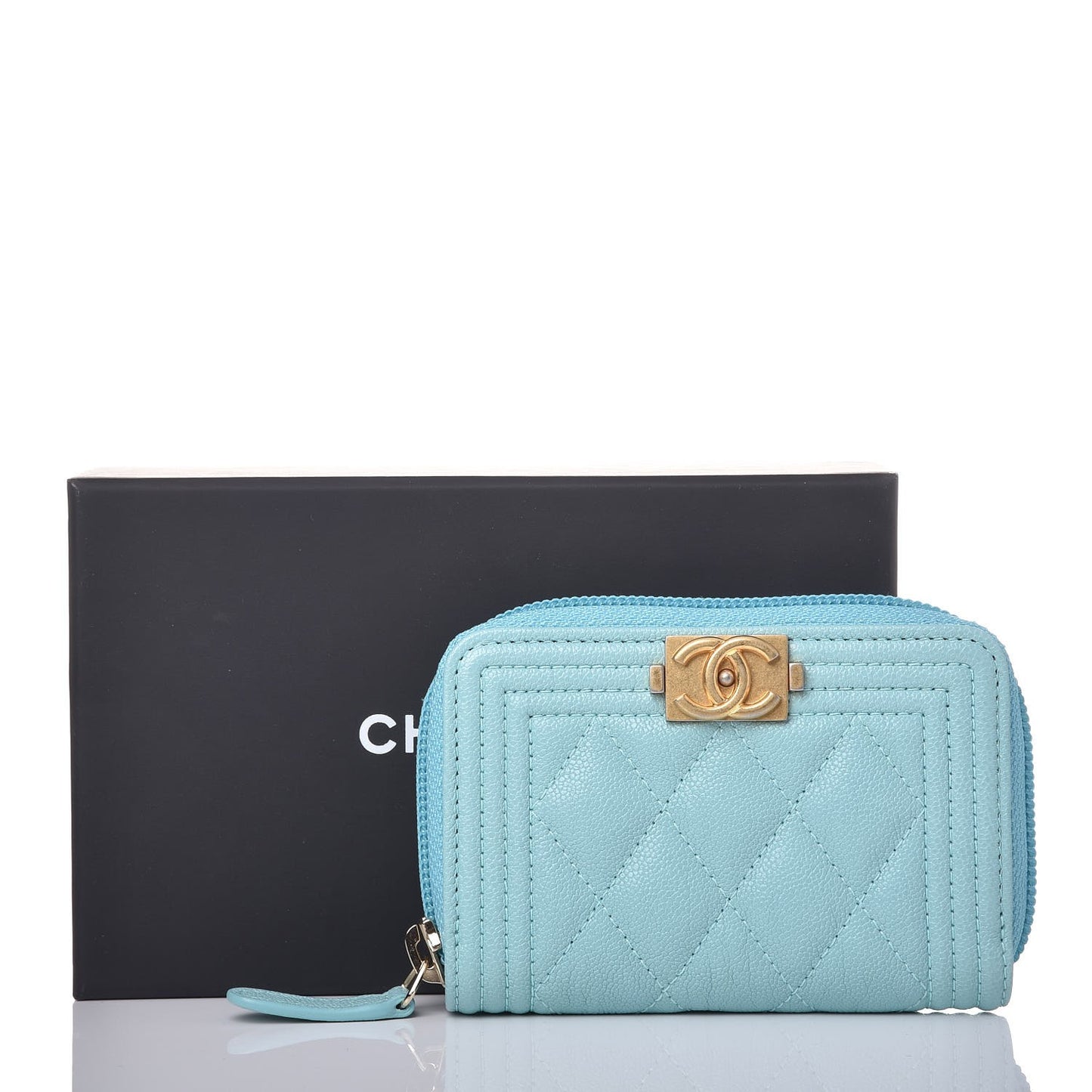 Caviar Quilted Boy Zip Around Coin Purse Wallet Light Blue