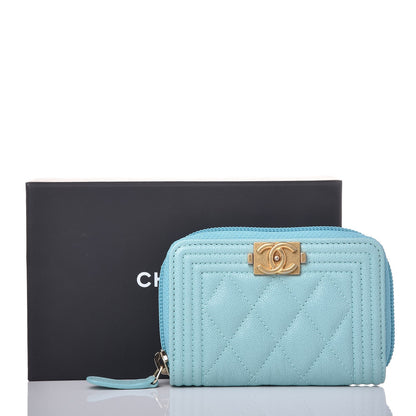 Chanel Caviar Quilted Boy Zip Around Coin Purse Wallet Light Blue 8 of 8