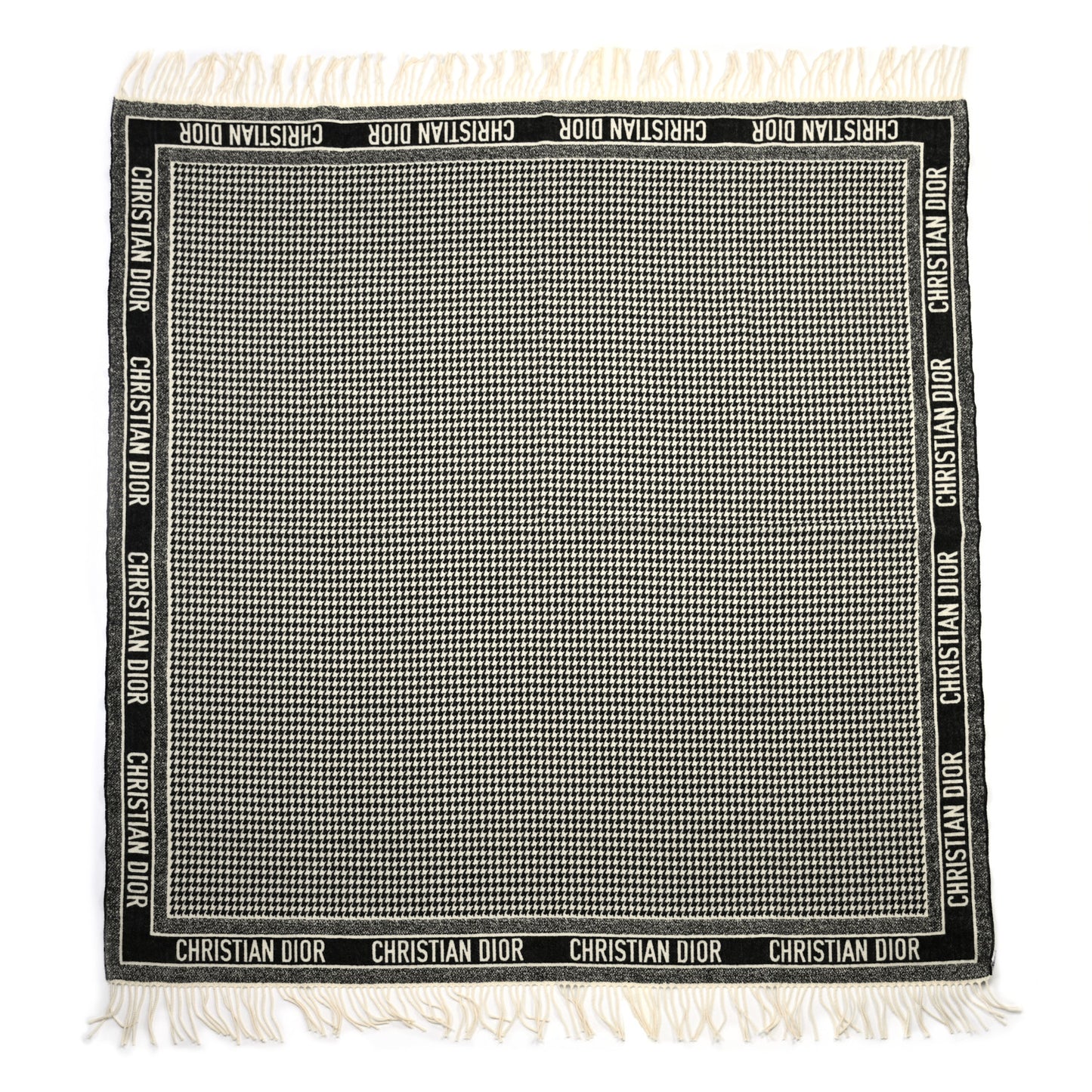 Cashmere Wool Houndstooth Throw Blanket Black