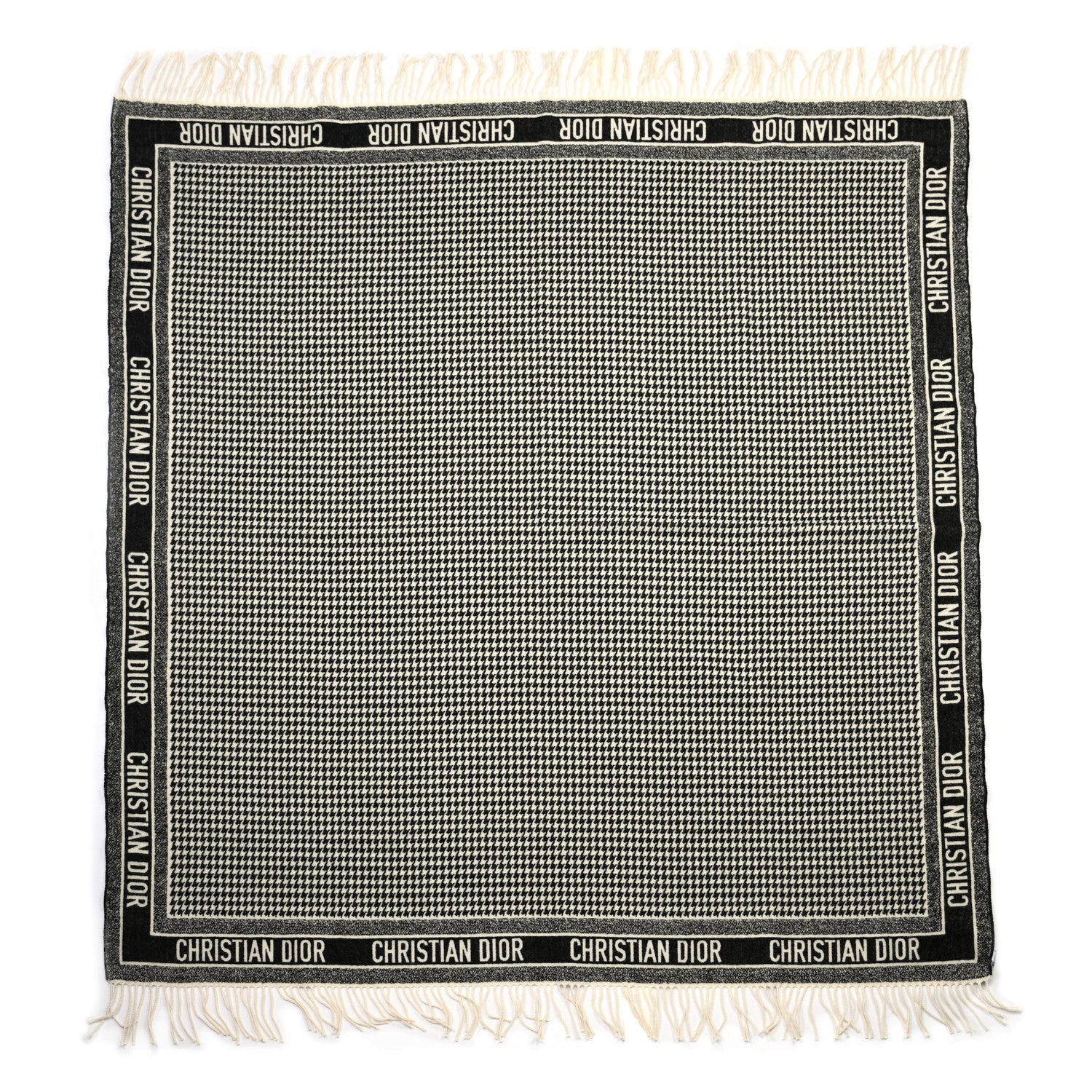 Christian Dior Cashmere Wool Houndstooth Throw Blanket Black 1 of 3
