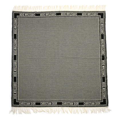 Christian Dior Cashmere Wool Houndstooth Throw Blanket Black 1 of 3
