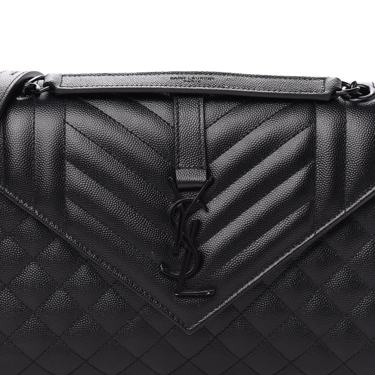 Saint Laurent Grain De Poudre Textured Mixed Matelasse Triquilt Medium Monogram Satchel Black 10 of 10