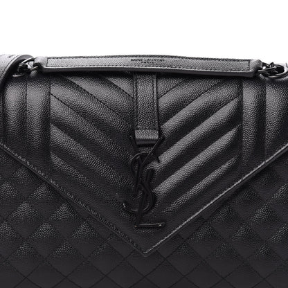 Saint Laurent Grain De Poudre Textured Mixed Matelasse Triquilt Medium Monogram Satchel Black 10 of 10