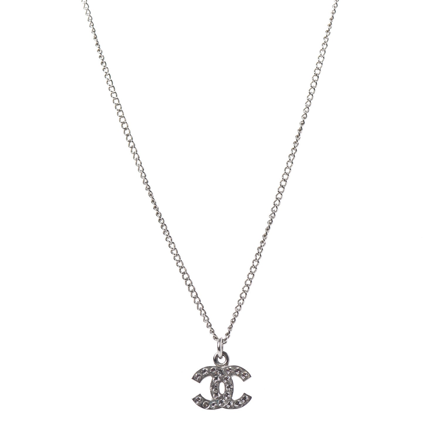 Chanel Crystal Timeless CC Necklace Silver 1 of 5