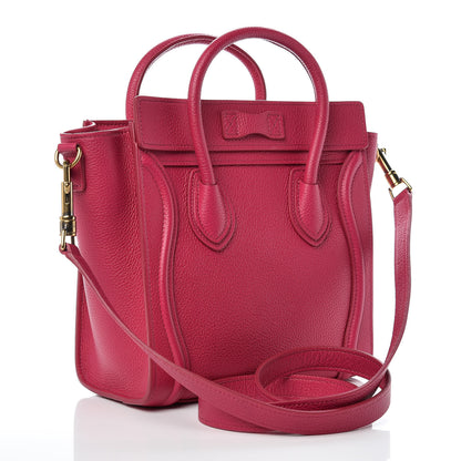 Celine Drummed Calfskin Nano Luggage Fuchsia 3 of 10
