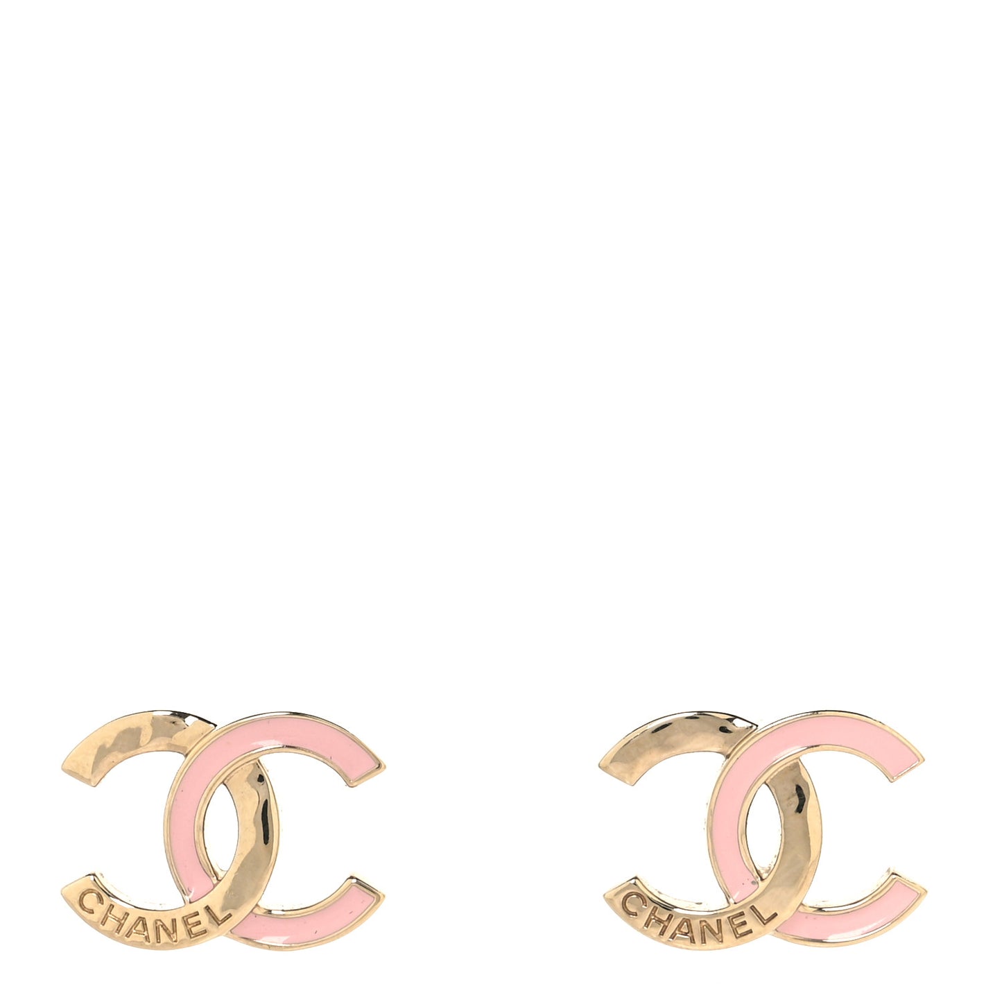 Metal Enamel CC Earrings Pink Gold