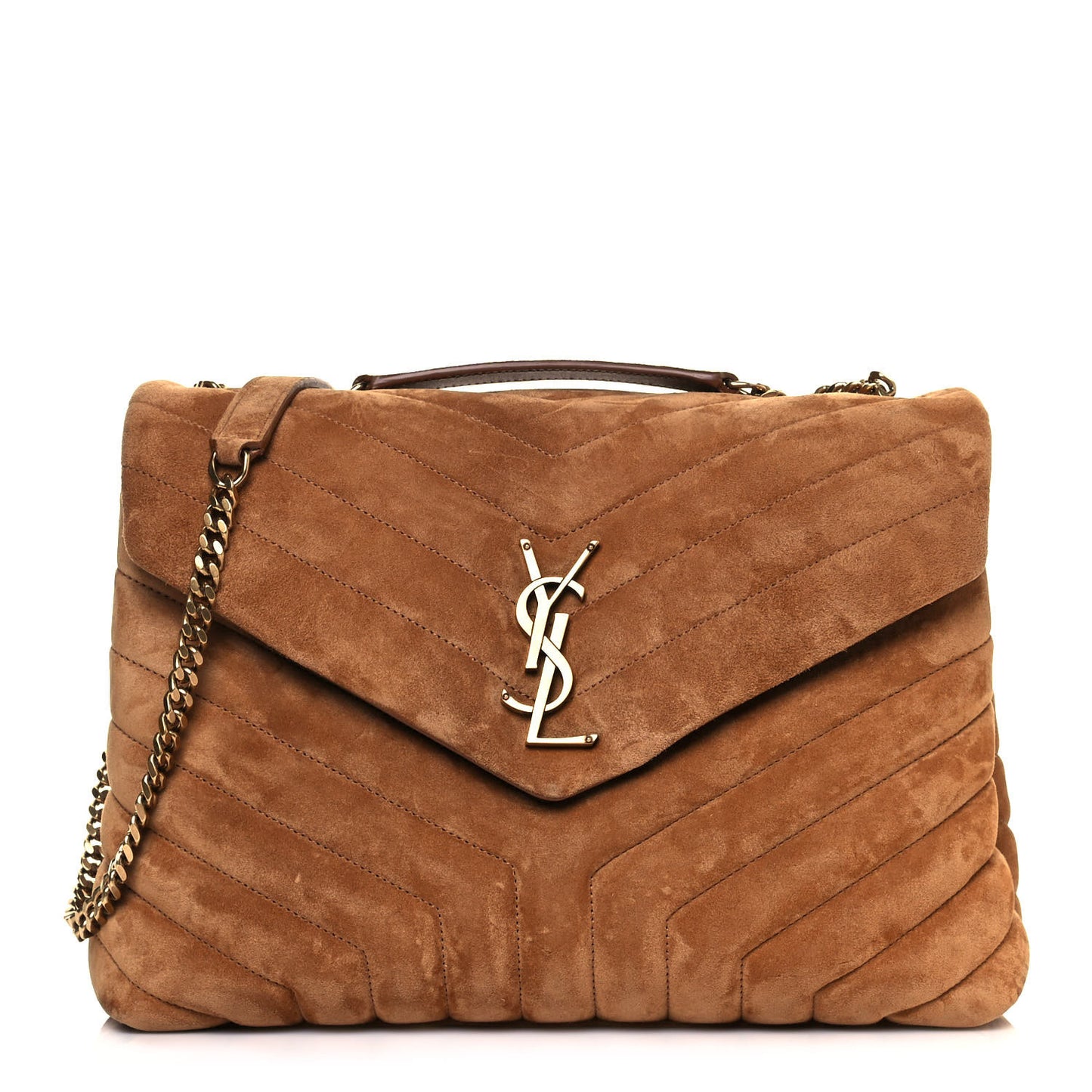 Suede Y Quilted Monogram Medium Loulou Chain Satchel Cinnamon