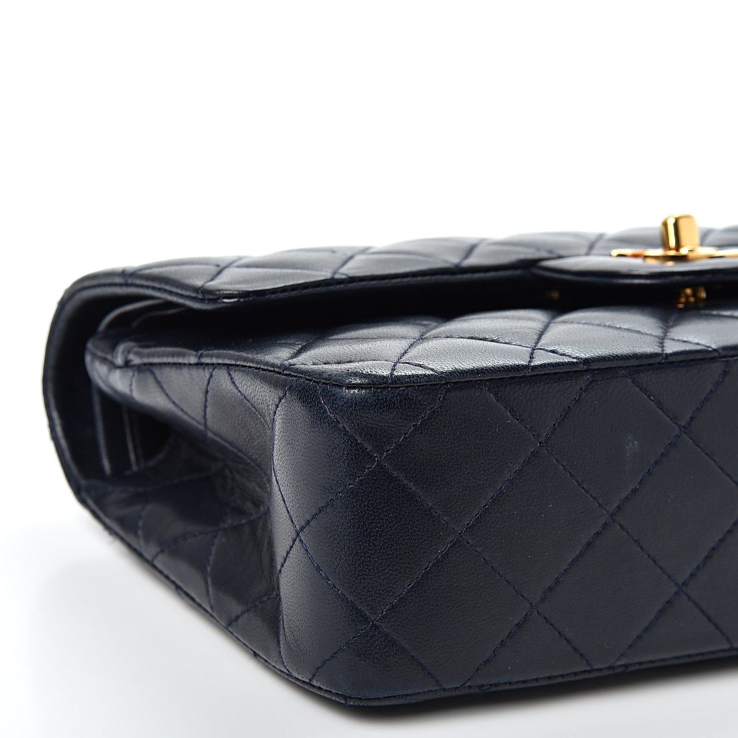 Lambskin Quilted Medium Double Flap Navy