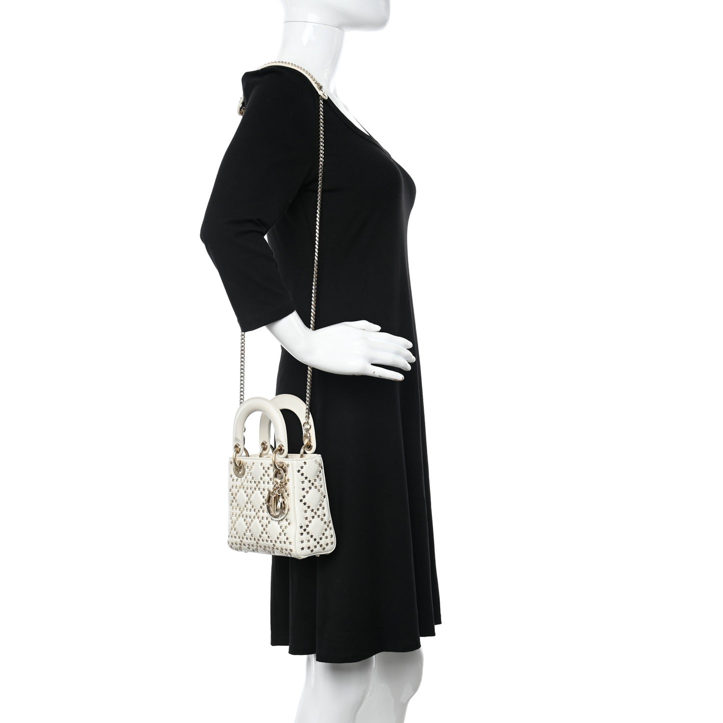 Lambskin Cannage Lucky Star Studded Mini Lady Dior White