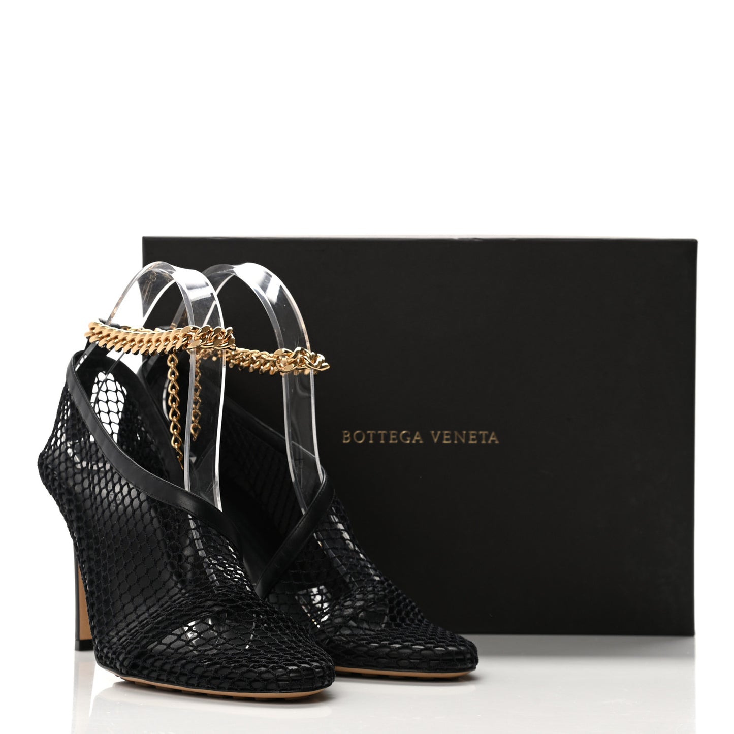 Mesh Nappa Chunky Chain Sandals 39 Black