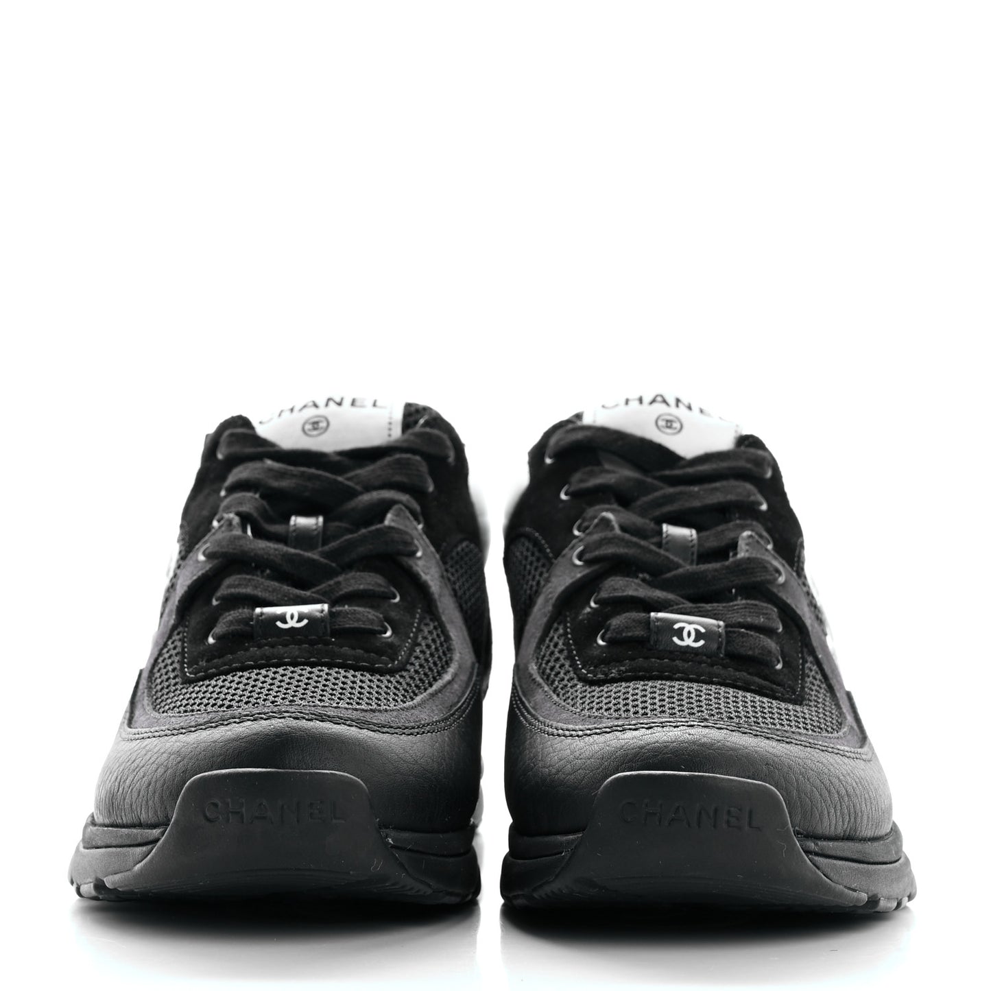 Mesh Suede Grained Calfskin Womens CC Sneakers 39 Black White