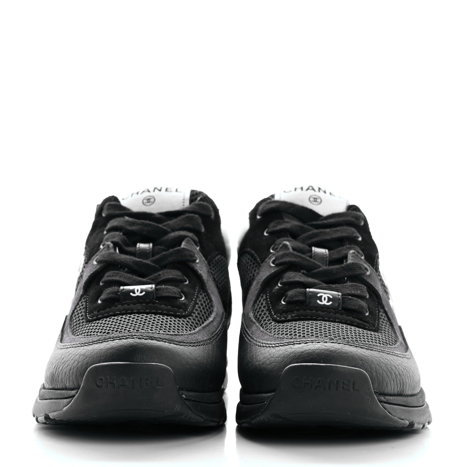 Chanel Mesh Suede Grained Calfskin Womens CC Sneakers 39 Black White 3 of 9
