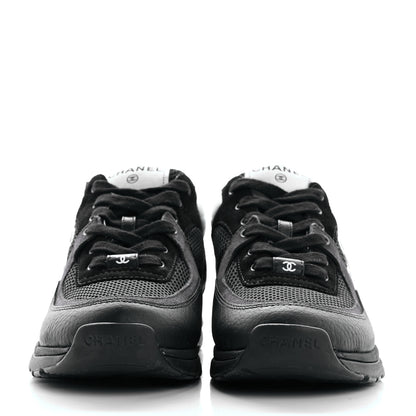 Chanel Mesh Suede Grained Calfskin Womens CC Sneakers 39 Black White 3 of 9