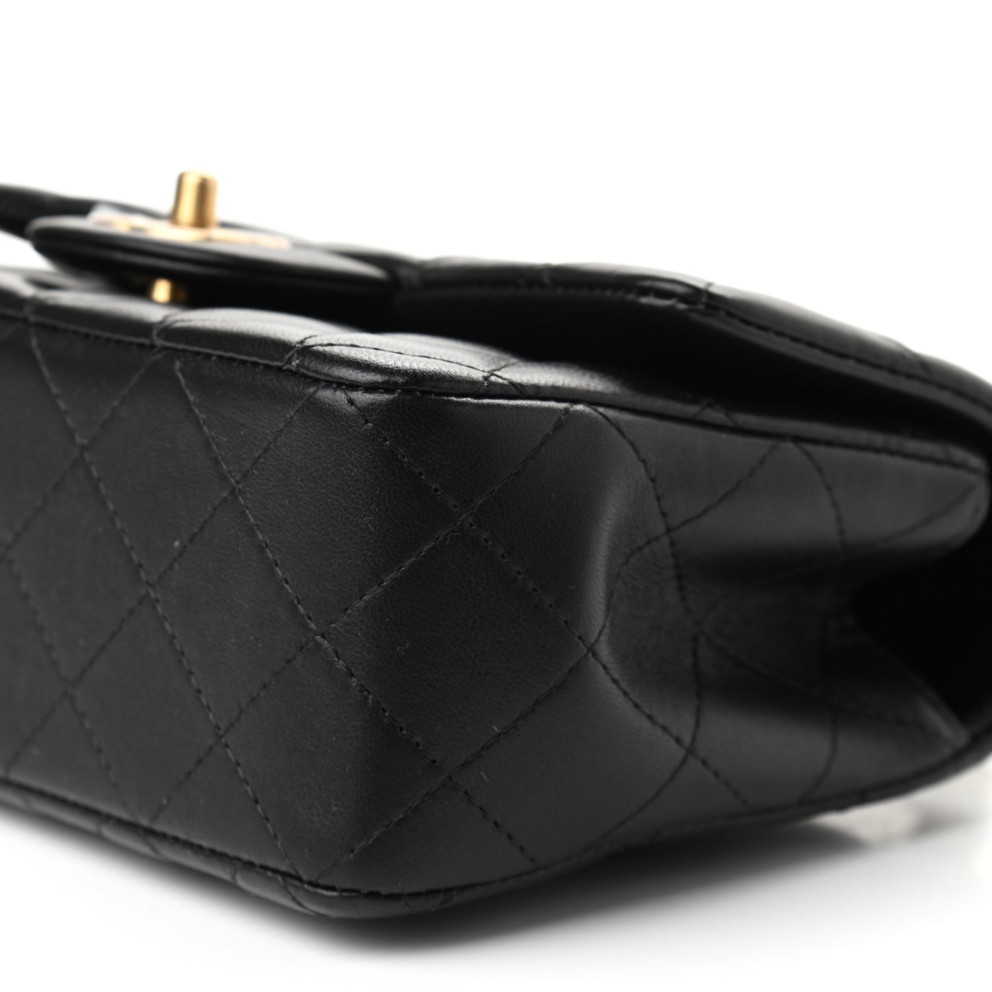 Lambskin Quilted Mini Top Handle Rectangular Flap Black