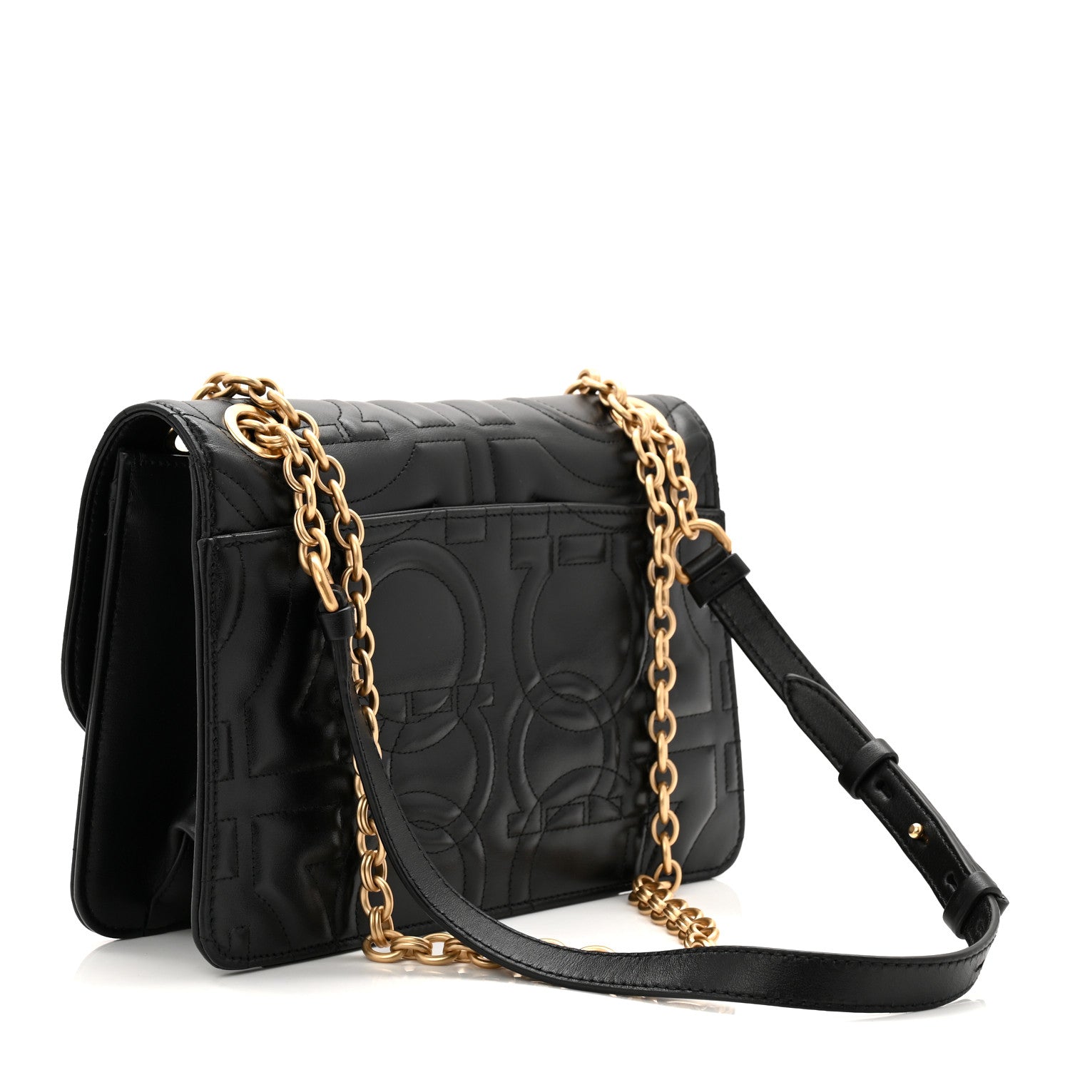 Salvatore Ferragamo Calfskin Quilted Gancini Flap Bag Black 3 of 9