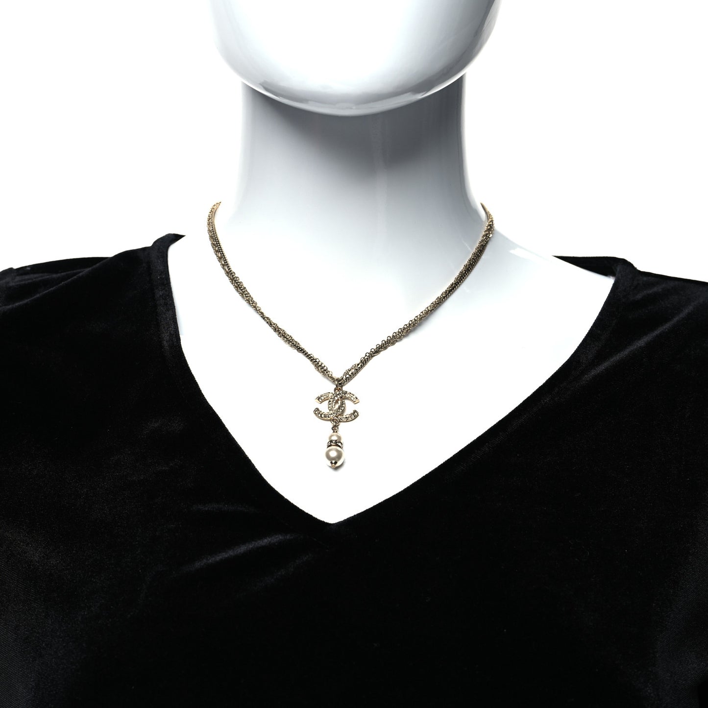 Crystal CC Pearl Drop Necklace Gold