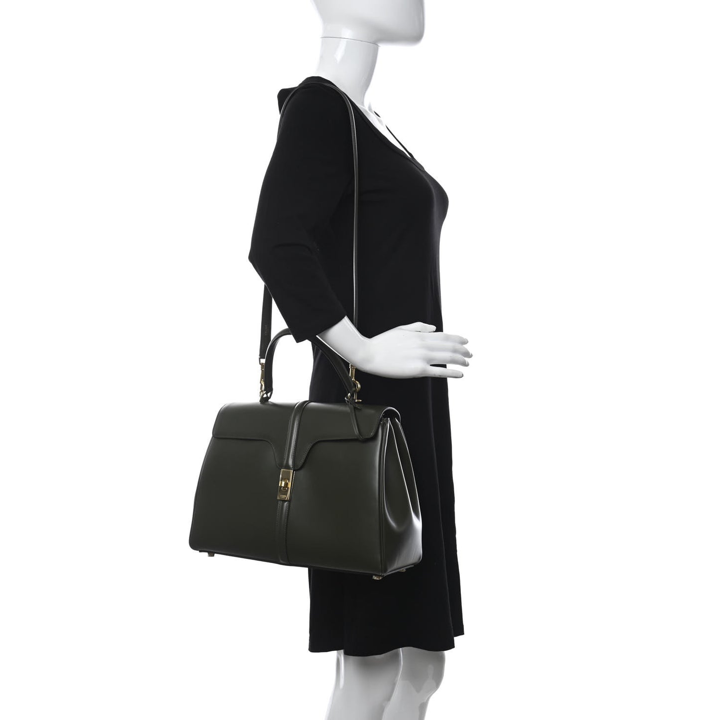 Satinated Calfskin Medium 16 Top Handle Bag Khaki