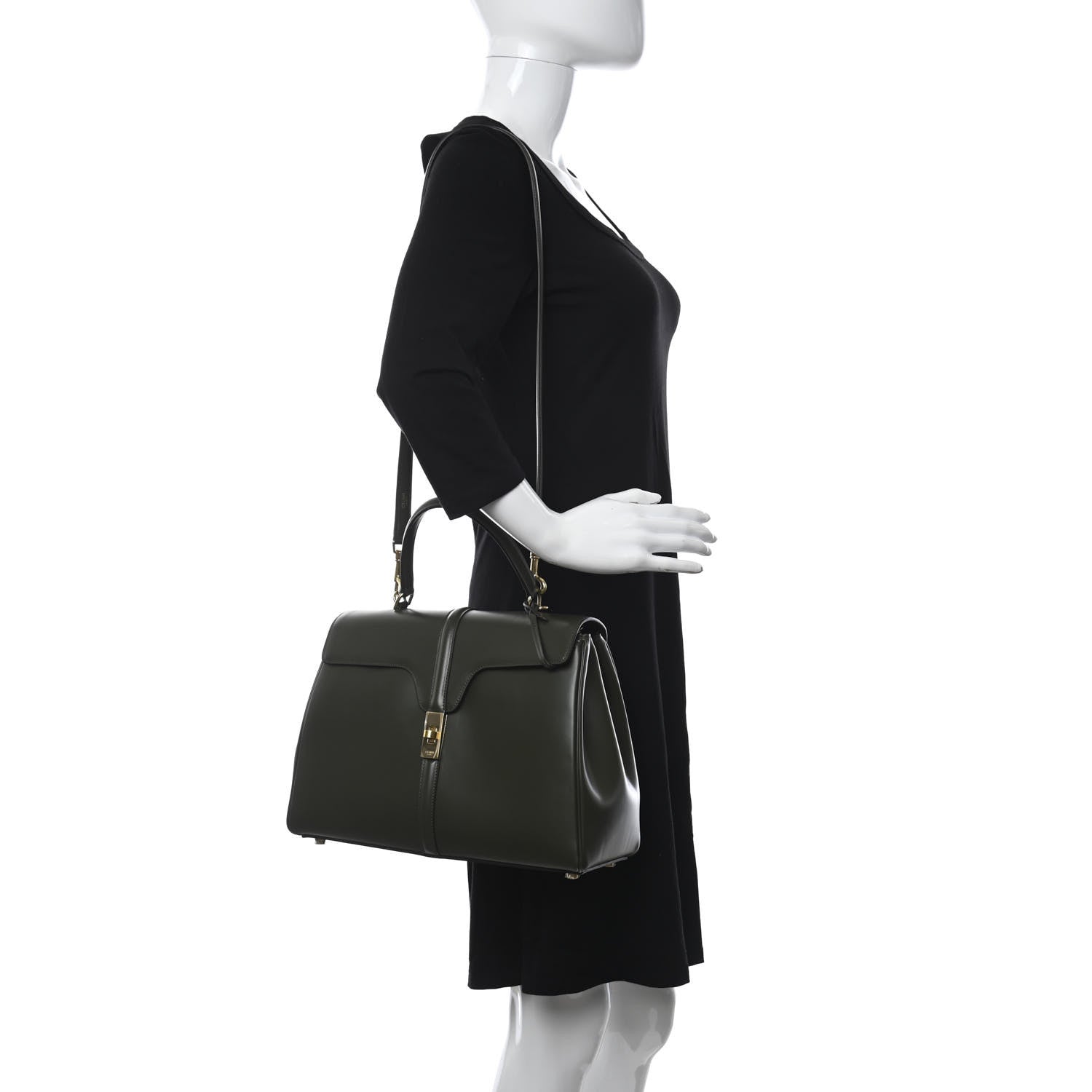 Celine Satinated Calfskin Medium 16 Top Handle Bag Khaki 2 of 17