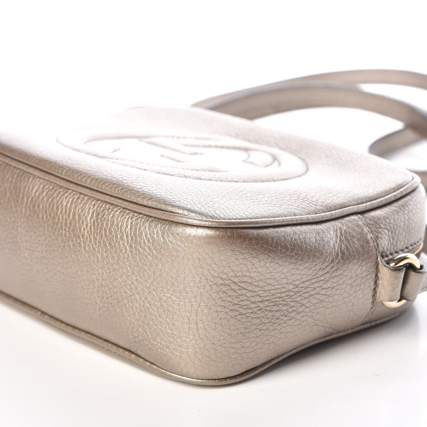 Metallic Pebbled Calfskin Small Soho Disco Bag Golden Beige