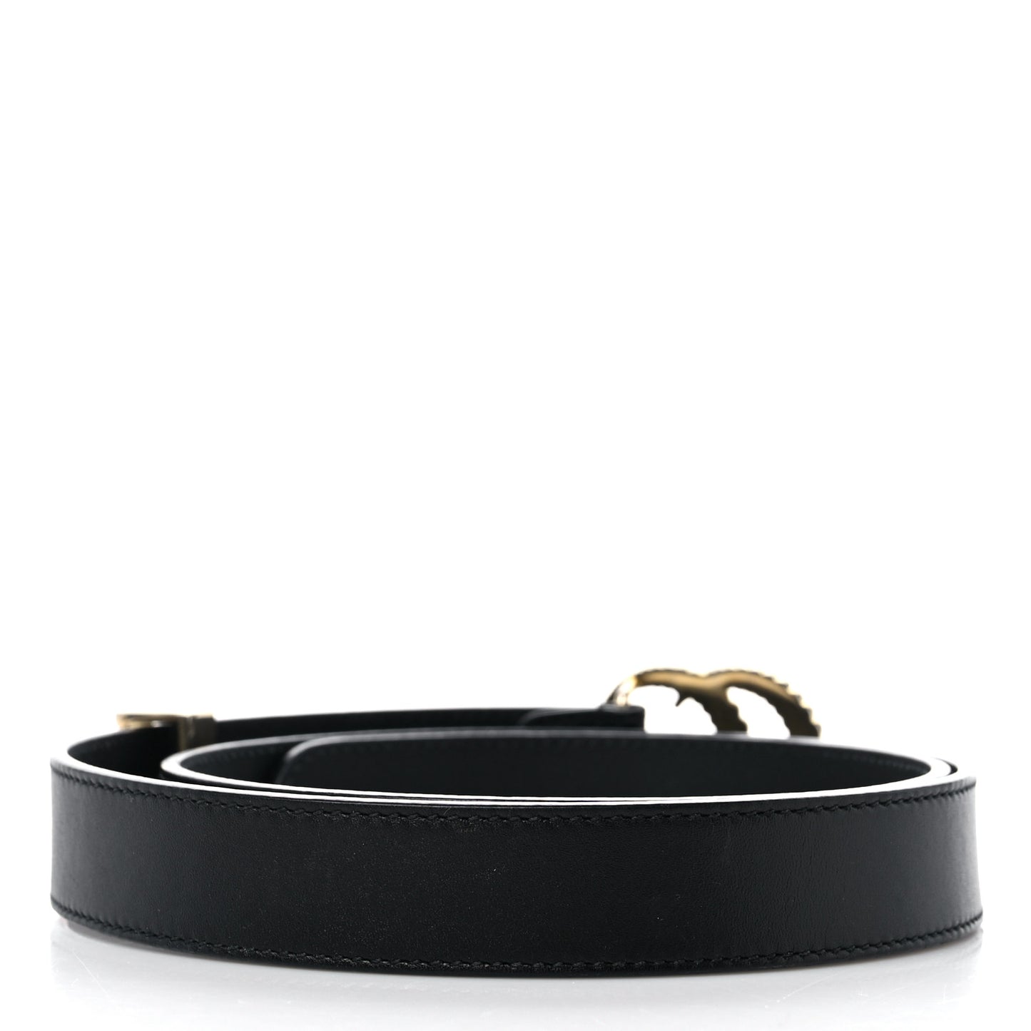 Moon Calfskin Torchon Double G 25mm Belt 80 32 Black