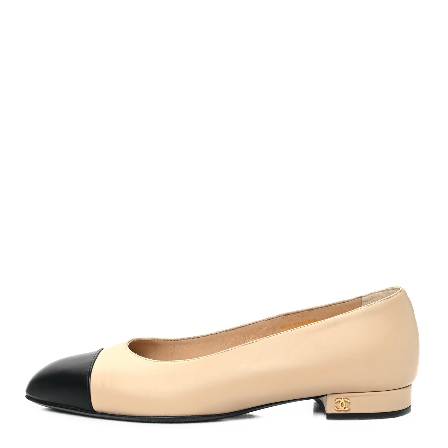 Lambskin Cap Toe Ballerina Flats 40 Beige Black