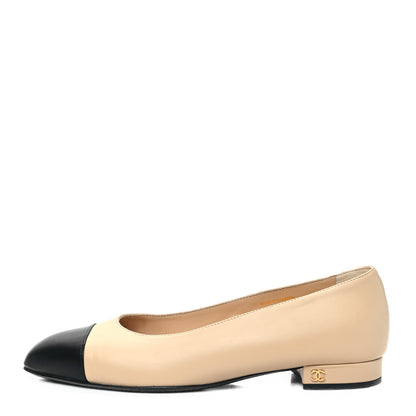 Chanel Lambskin Cap Toe Ballerina Flats 40 Beige Black 1 of 9