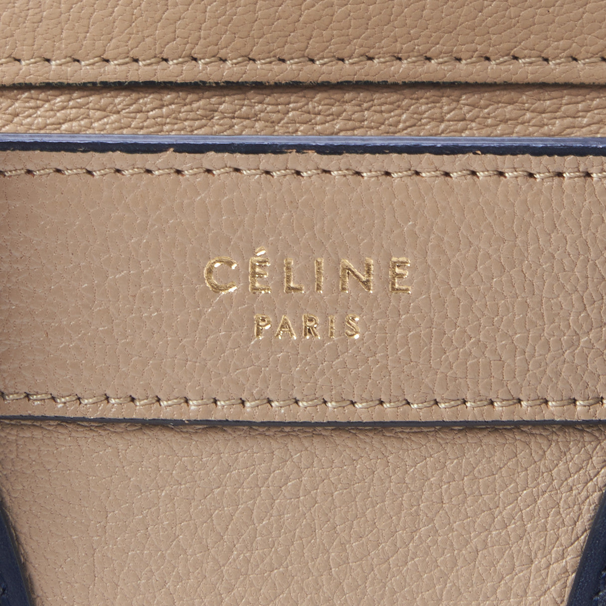 Celine Drummed Calfskin Bi-Color Nano Luggage Navy Dune 7 of 9