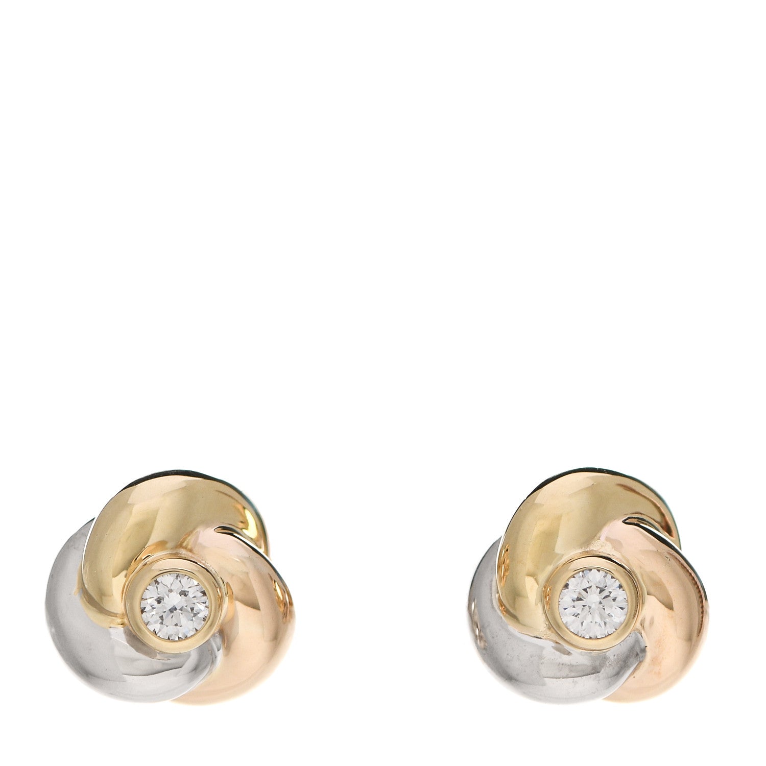 Cartier 18K Pink Yellow White Gold Diamond Trinity Stud Earrings 1 of 6