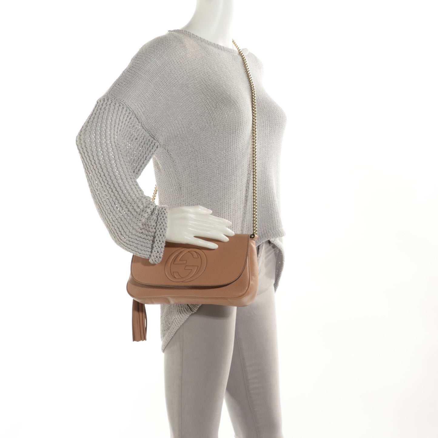 Pebbled Calfskin Medium Soho Flap Crossbody Camelia