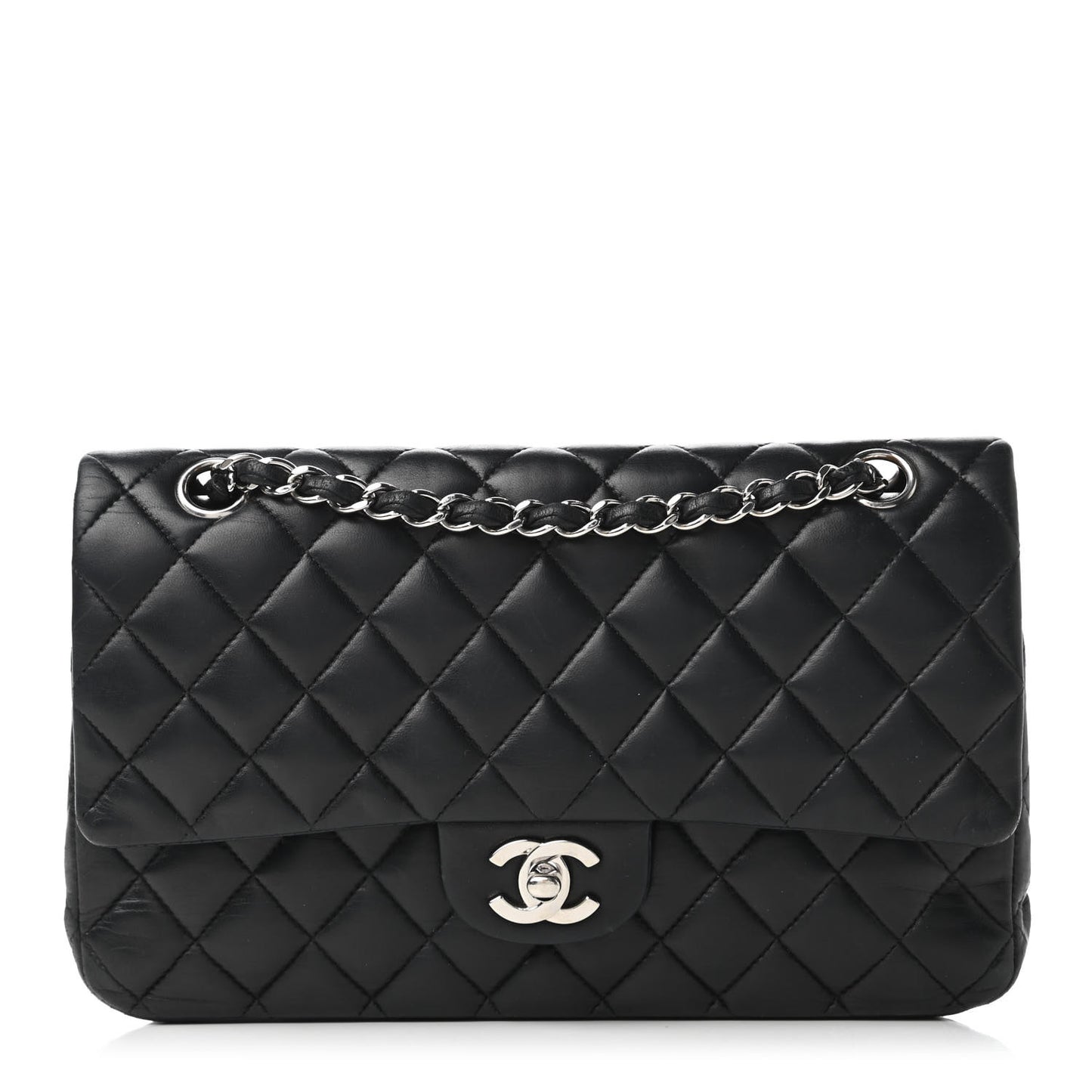Lambskin Quilted Medium Double Flap Black