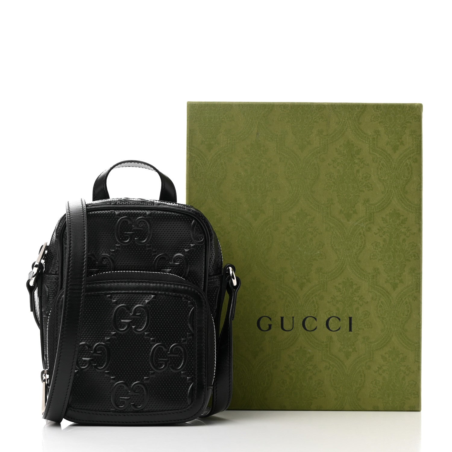 Gucci Calfskin GG Tennis Embossed Mini Double Zip Messenger Bag Black 10 of 10