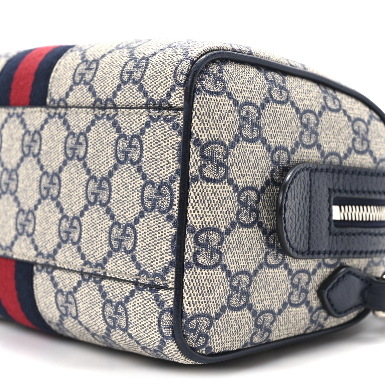 Gucci GG Supreme Monogram Textured Dollar Calfskin Web Mini Ophidia Top Handle Bag Beige Blue 10 of 11