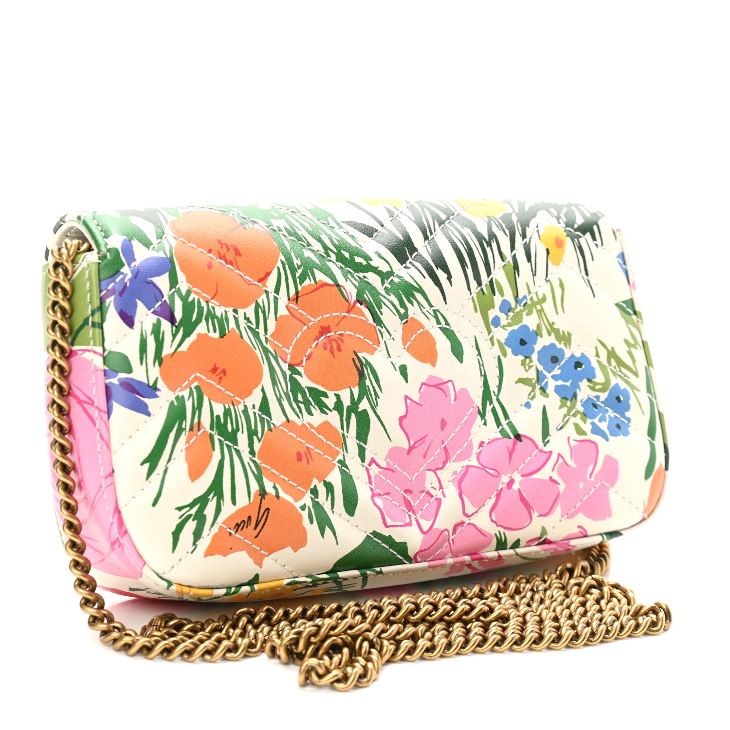 Gucci X KEN SCOTT Calfskin Matelasse Floral Print Super Mini GG Marmont Shoulder Bag Ivory Pink 3 of 11