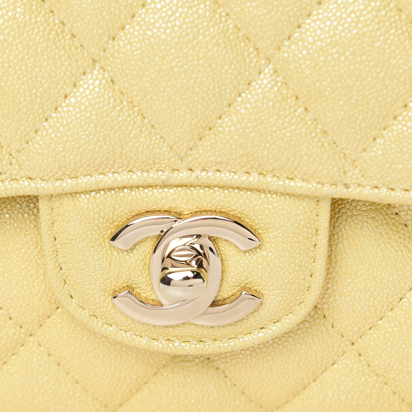 Iridescent Caviar Quilted Medium Double Flap Yellow