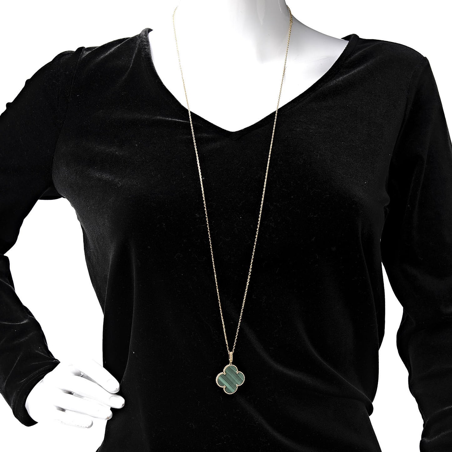 18K Yellow Gold Malachite Magic Alhambra Pendant Necklace
