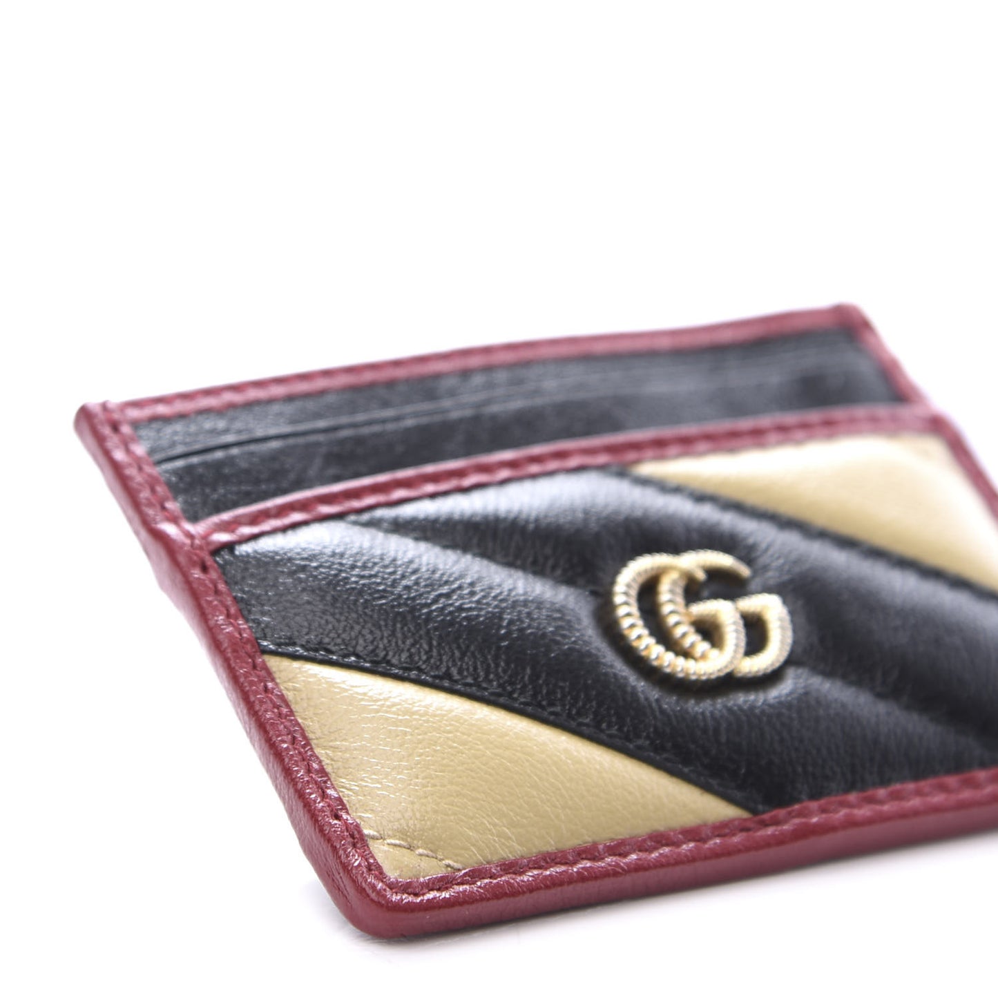 Azalea Calfskin Matelasse Diagonal Patchwork Torchon GG Marmont Card Case Black Beige Romantic Cerise