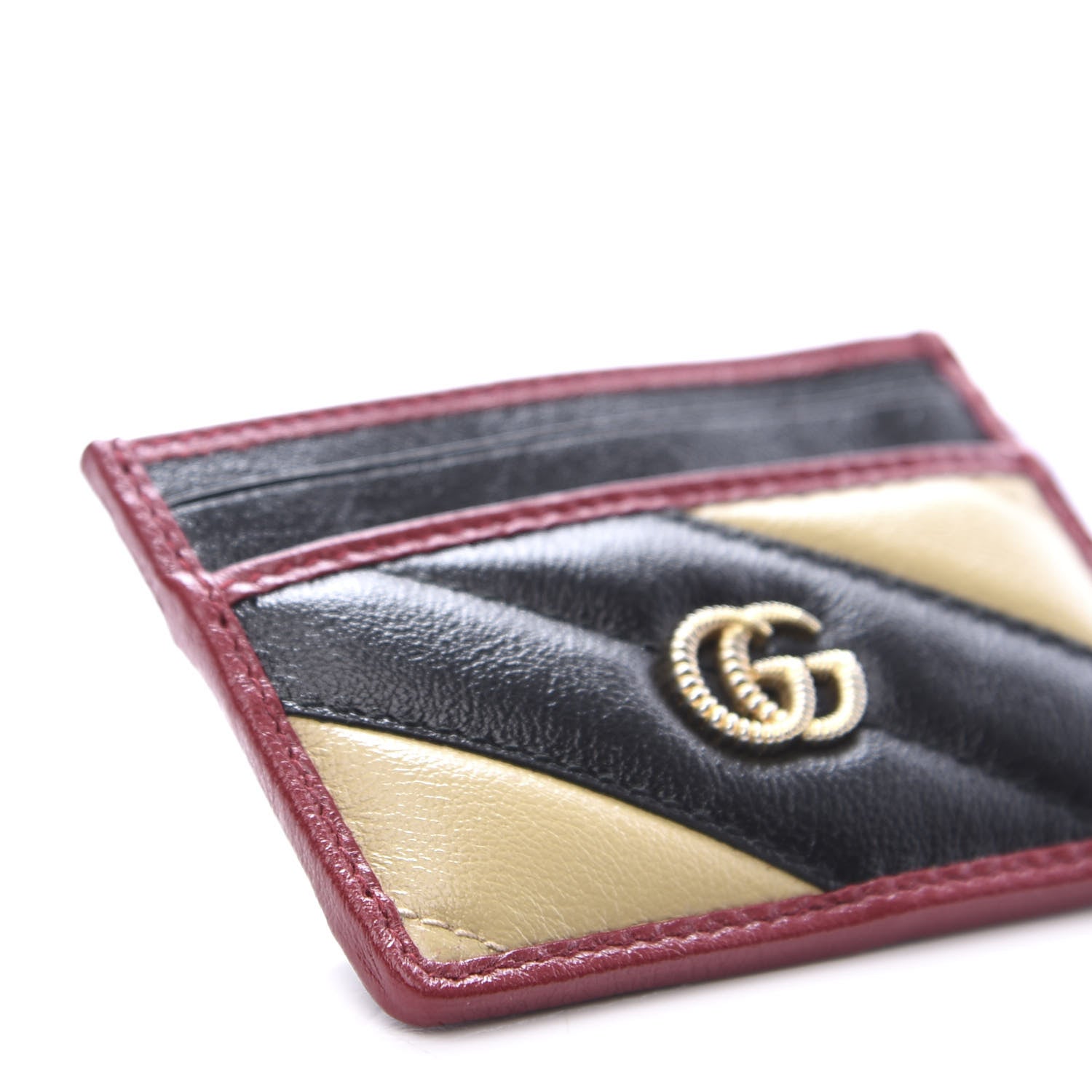 Gucci Azalea Calfskin Matelasse Diagonal Patchwork Torchon GG Marmont Card Case Black Beige Romantic Cerise 6 of 7