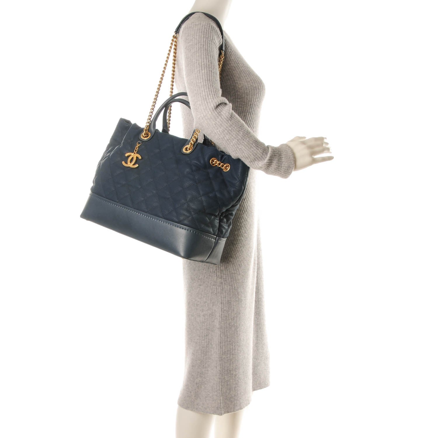 Chanel Iridescent Caviar Quilted Globe Trotter Shopping Tote Navy Blue 2 of 8