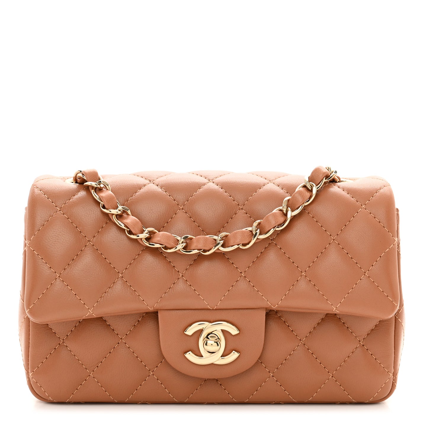 Lambskin Quilted Mini Rectangular Flap Brown