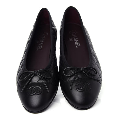 Chanel Aged Calfskin Quilted Cap Toe Ballerina Flats 39.5 Black 5 of 11