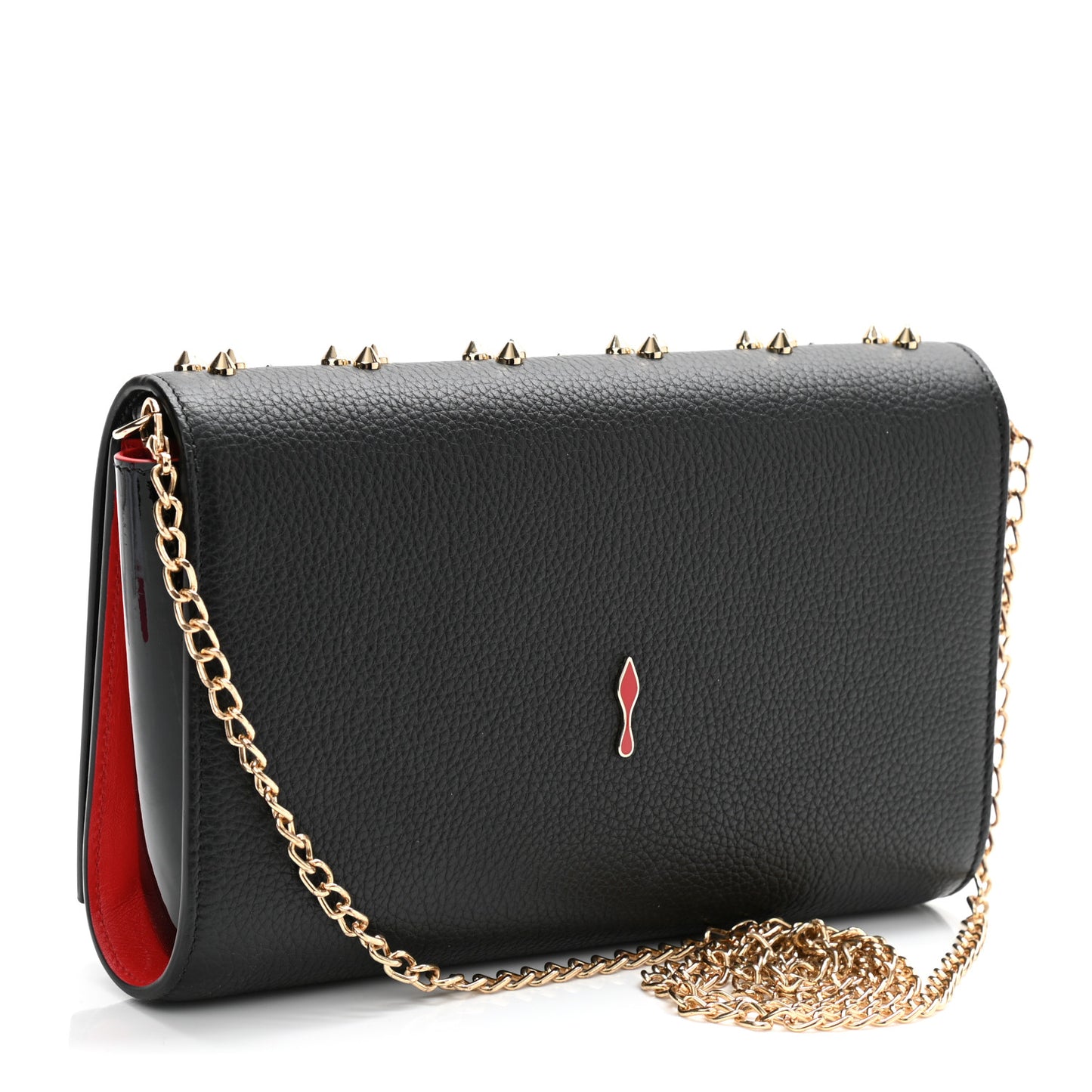 Grained Calfskin Spikes Loubinthesky Paloma Wallet On Chain Black Multimetal