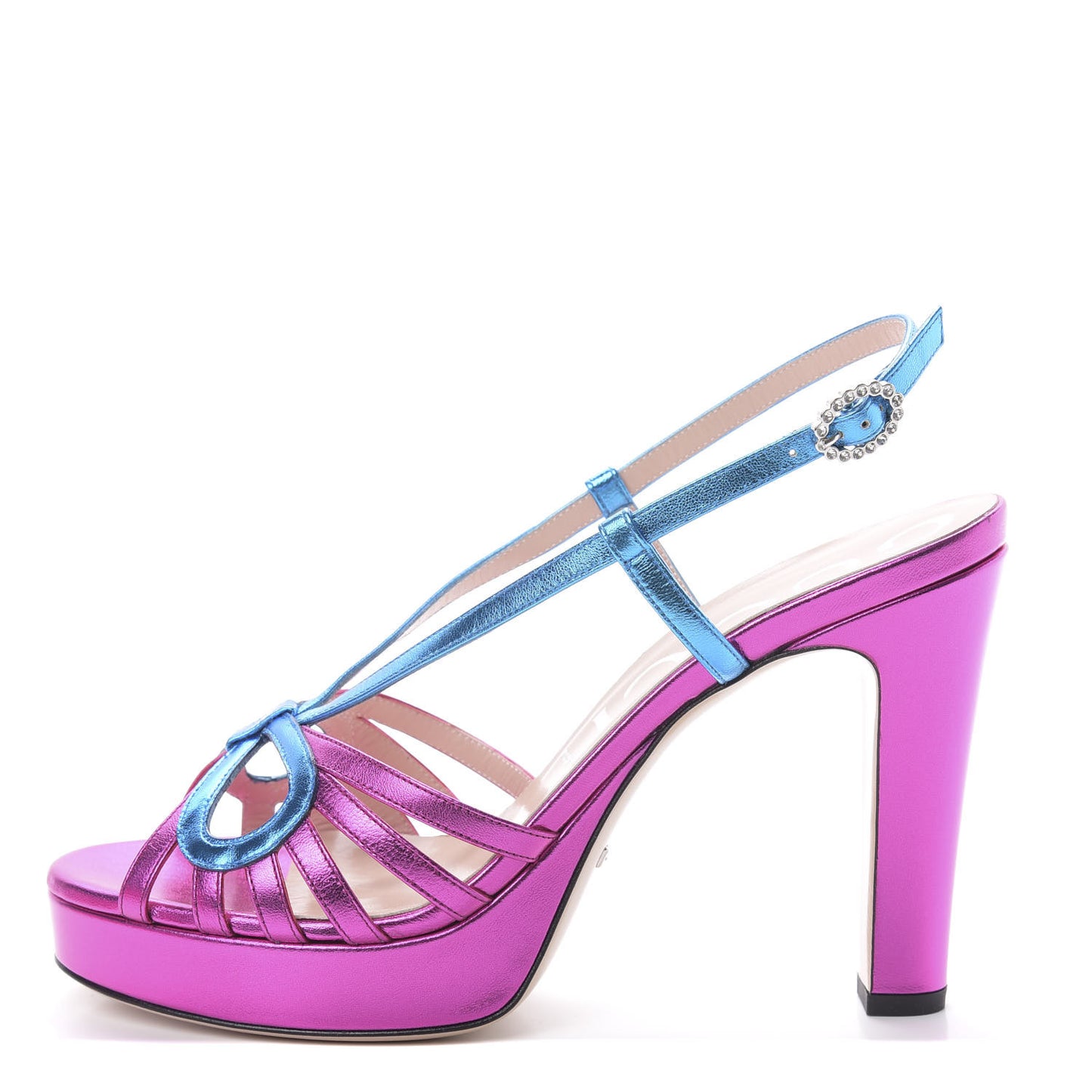 Metallic Nappa Crystal Zephyra Slingback Platform High Heel Sandals 40.5 Fuchsia Dark Turquoise