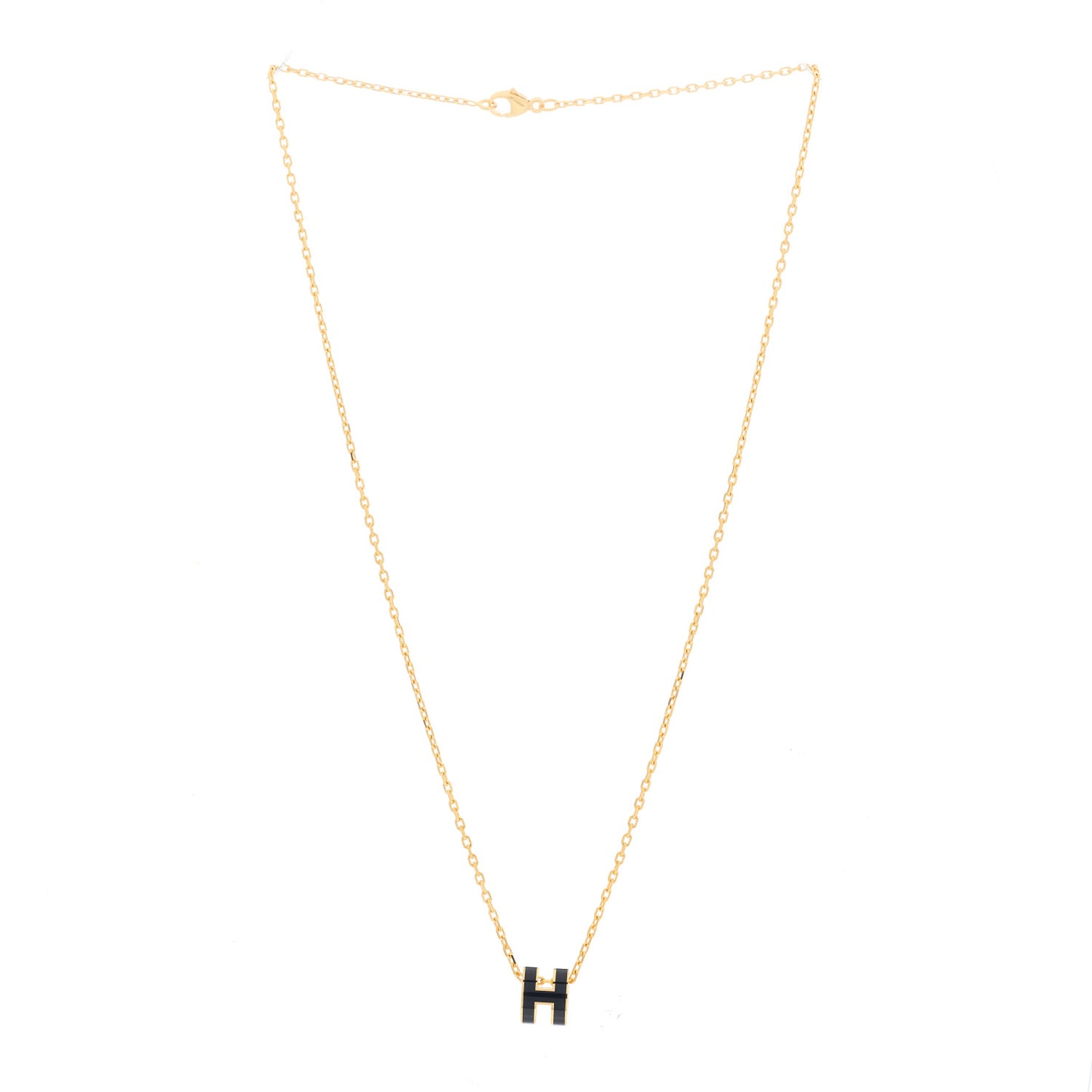 Lacquered Gold Mini Pop H Pendant Necklace Black
