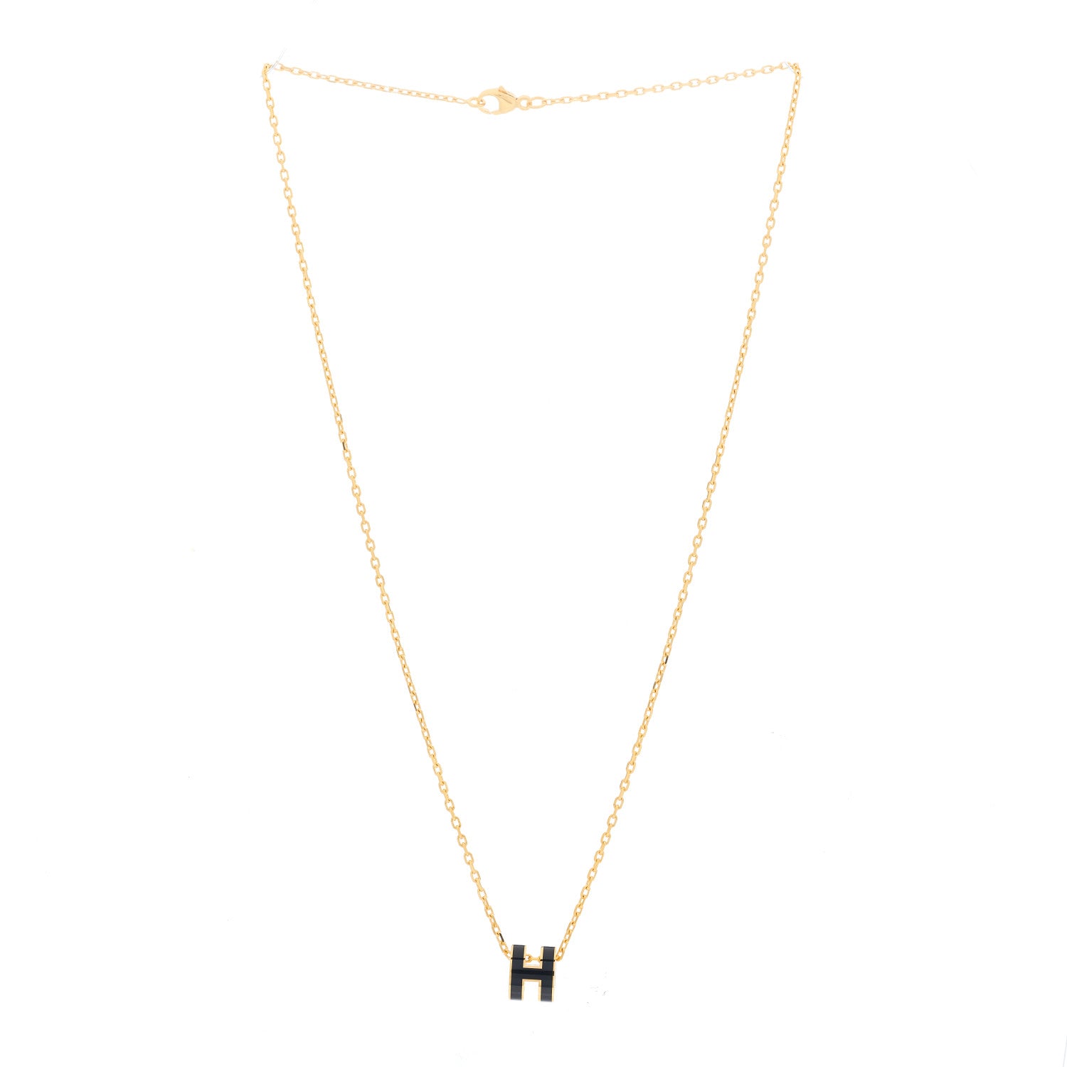 Hermes Lacquered Gold Mini Pop H Pendant Necklace Black 2 of 4