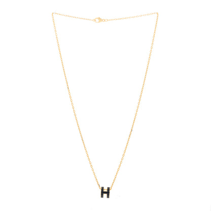 Hermes Lacquered Gold Mini Pop H Pendant Necklace Black 2 of 4