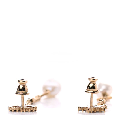 Christian Dior Pearl Crystal Shiny-D Dangle Chain Earrings Gold 3 of 4